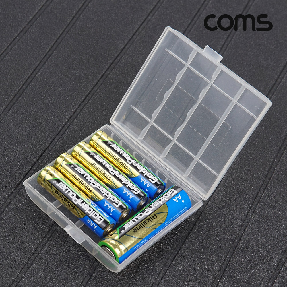 Coms 건전지 케이스 투명 AA 4개 보관용 휴대용