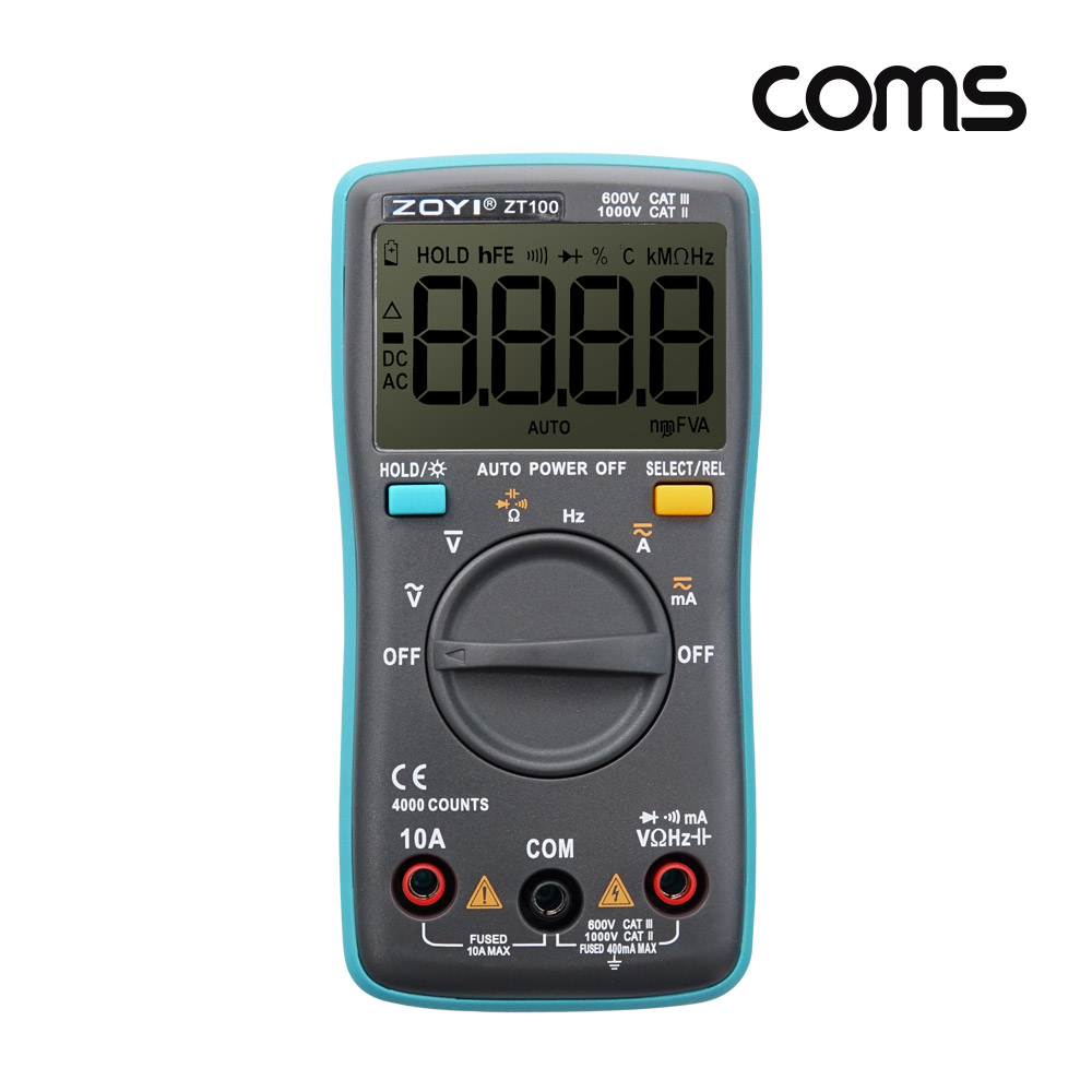 Coms 디지털 테스터기 ZT100, DC AC 전압 주파수저항 4000Ω