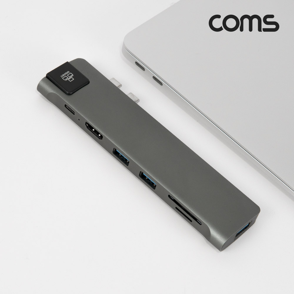Coms USB C Type 맥북 멀티 허브, 듀얼 인터페이스 USB 3.0 3포트 HDMI 4K 30Hz GIgabit LAN 이더넷 RJ45 SD TF MicroSD 카드리더기 젠더