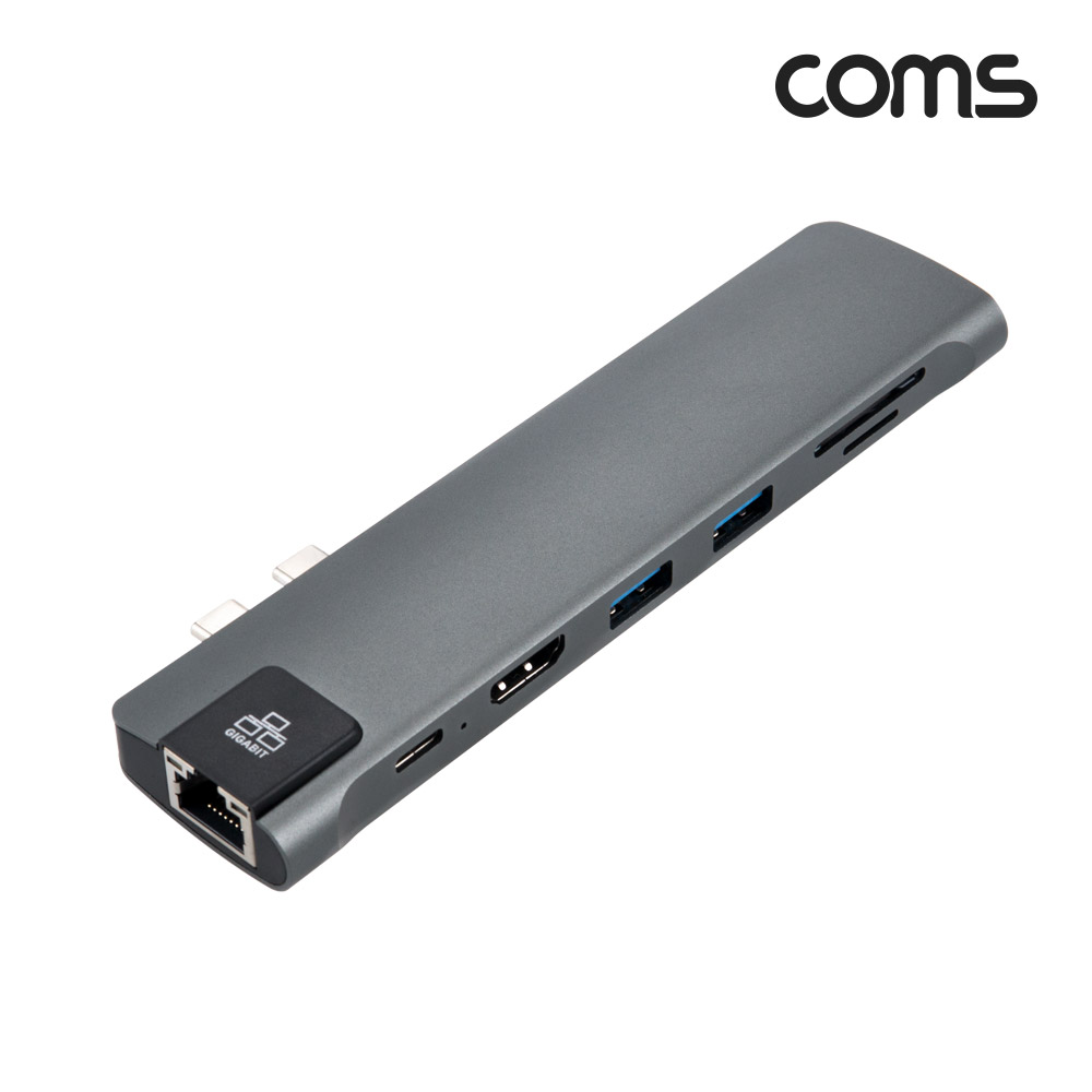 Coms USB C Type 맥북 멀티 허브, 듀얼 인터페이스 USB 3.0 3포트 HDMI 4K 30Hz GIgabit LAN 이더넷 RJ45 SD TF MicroSD 카드리더기 젠더