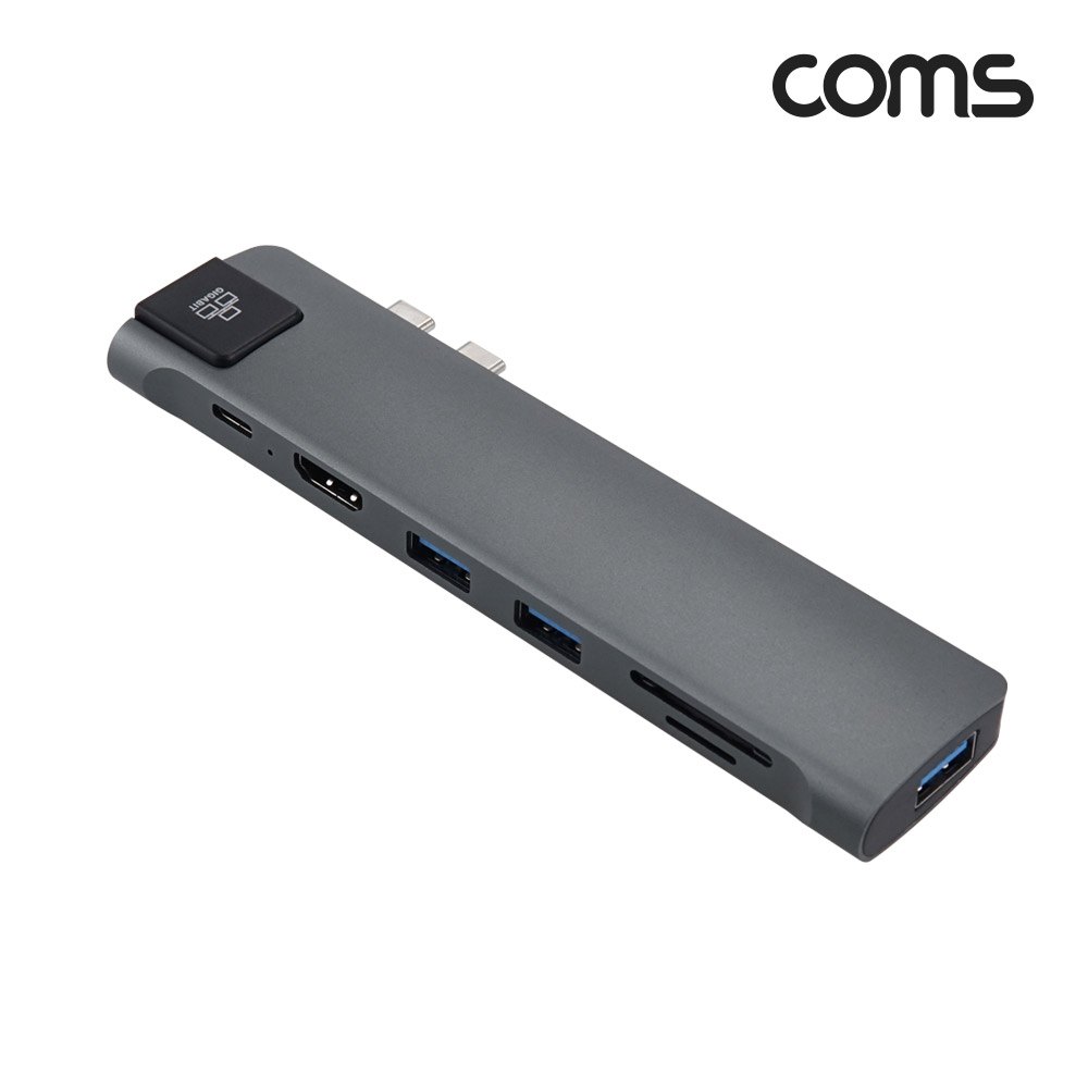 Coms USB C Type 맥북 멀티 허브, 듀얼 인터페이스 USB 3.0 3포트 HDMI 4K 30Hz GIgabit LAN 이더넷 RJ45 SD TF MicroSD 카드리더기 젠더