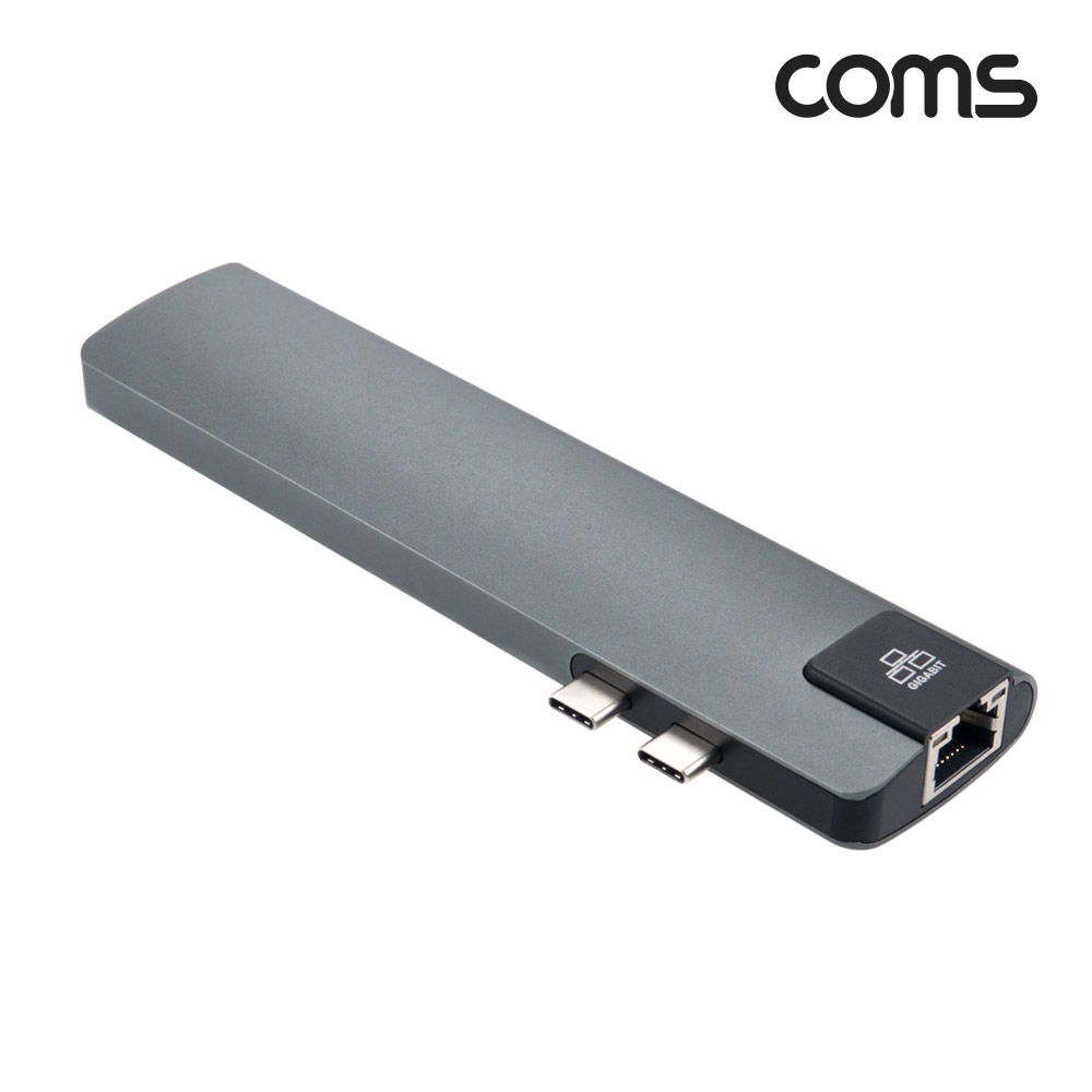 Coms USB C Type 맥북 멀티 허브, 듀얼 인터페이스 USB 3.0 3포트 HDMI 4K 30Hz GIgabit LAN 이더넷 RJ45 SD TF MicroSD 카드리더기 젠더