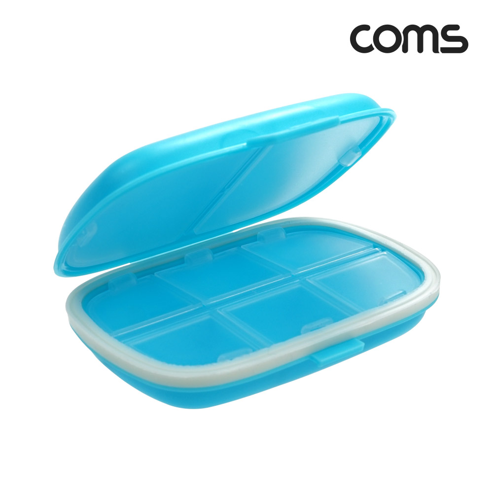 Coms 다용도 수납함(8칸) 휴대용 비상 분배 정리 보관 케이스 알약 블루