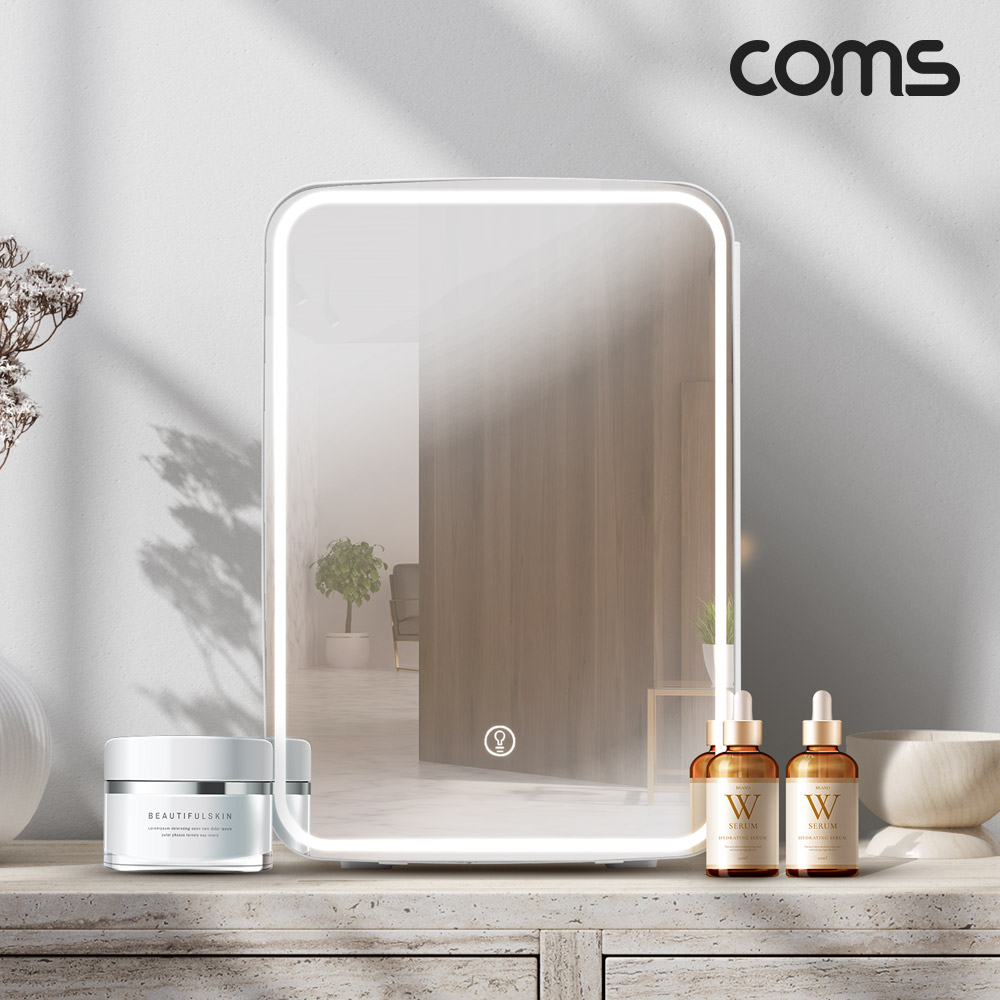 Coms LED 거울 미니 화장품 냉온장고 10L 대용량 차량용 겸용