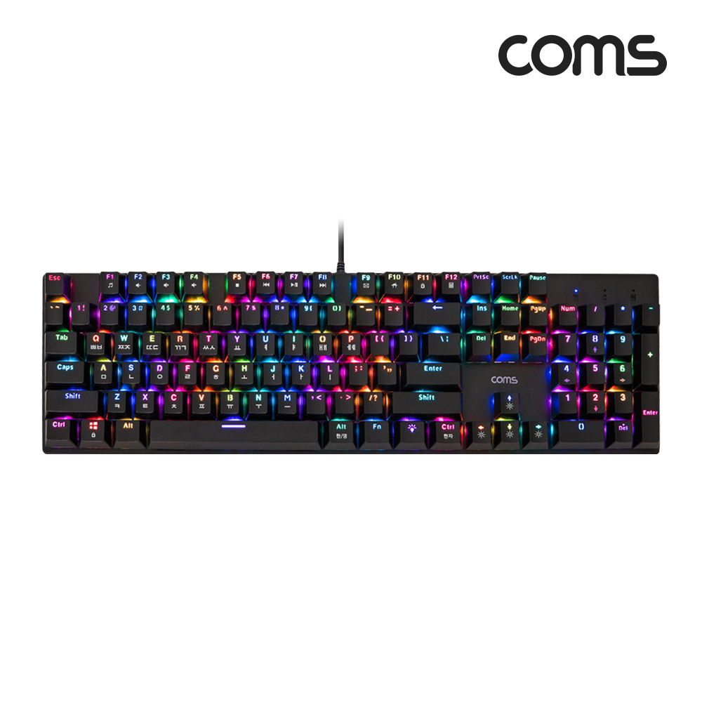Coms USB 게이밍 기계식 키보드 RGB 녹축 레인보우 LED 라이트 104키 유선 경쾌한 키감