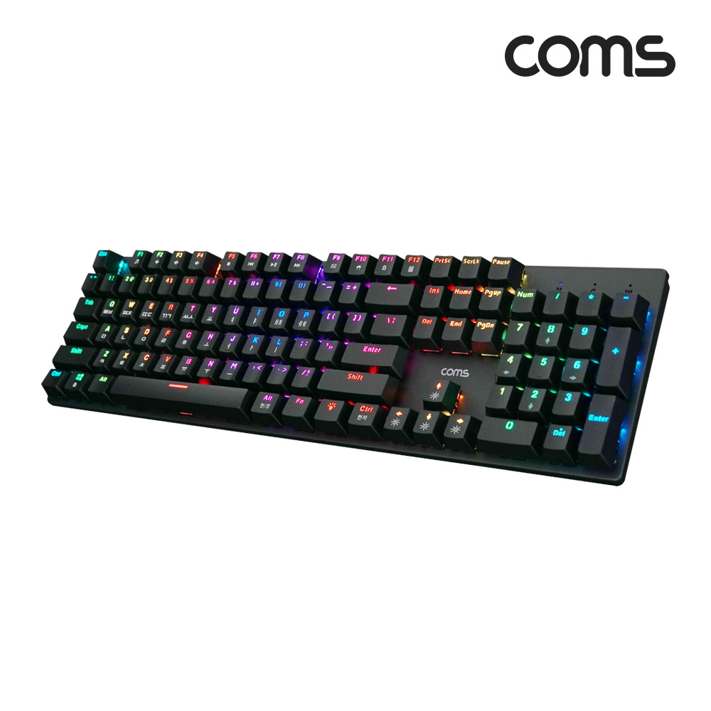 Coms USB 게이밍 기계식 키보드 RGB 녹축 레인보우 LED 라이트 104키 유선 경쾌한 키감