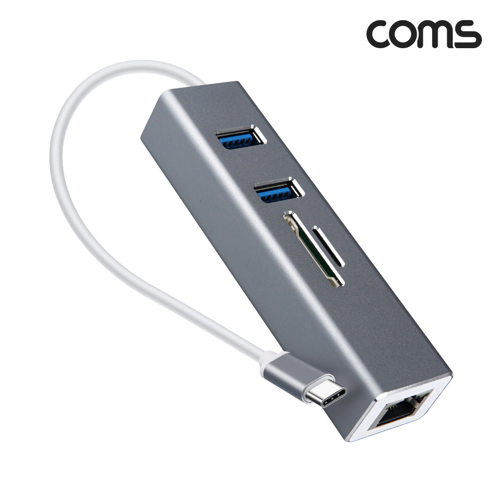 Coms C타입 5in1 USB 멀티허브 컨버터 5포트 Type C USB3.0 + 카드리더 + 이더넷 LAN RJ45 5Gbps