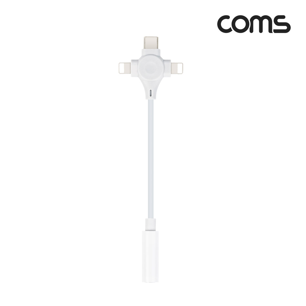 Coms USB Type C iOS 8Pin 오디오 케이블 3 IN 1 C타입/8핀x2 to 3.5mm AUX 스테레오 ST F 10cm