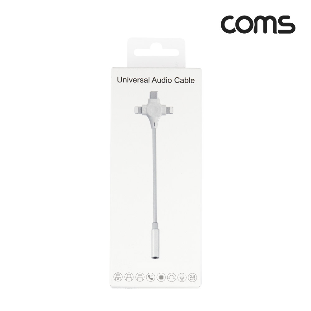Coms USB Type C iOS 8Pin 오디오 케이블 3 IN 1 C타입/8핀x2 to 3.5mm AUX 스테레오 ST F 10cm