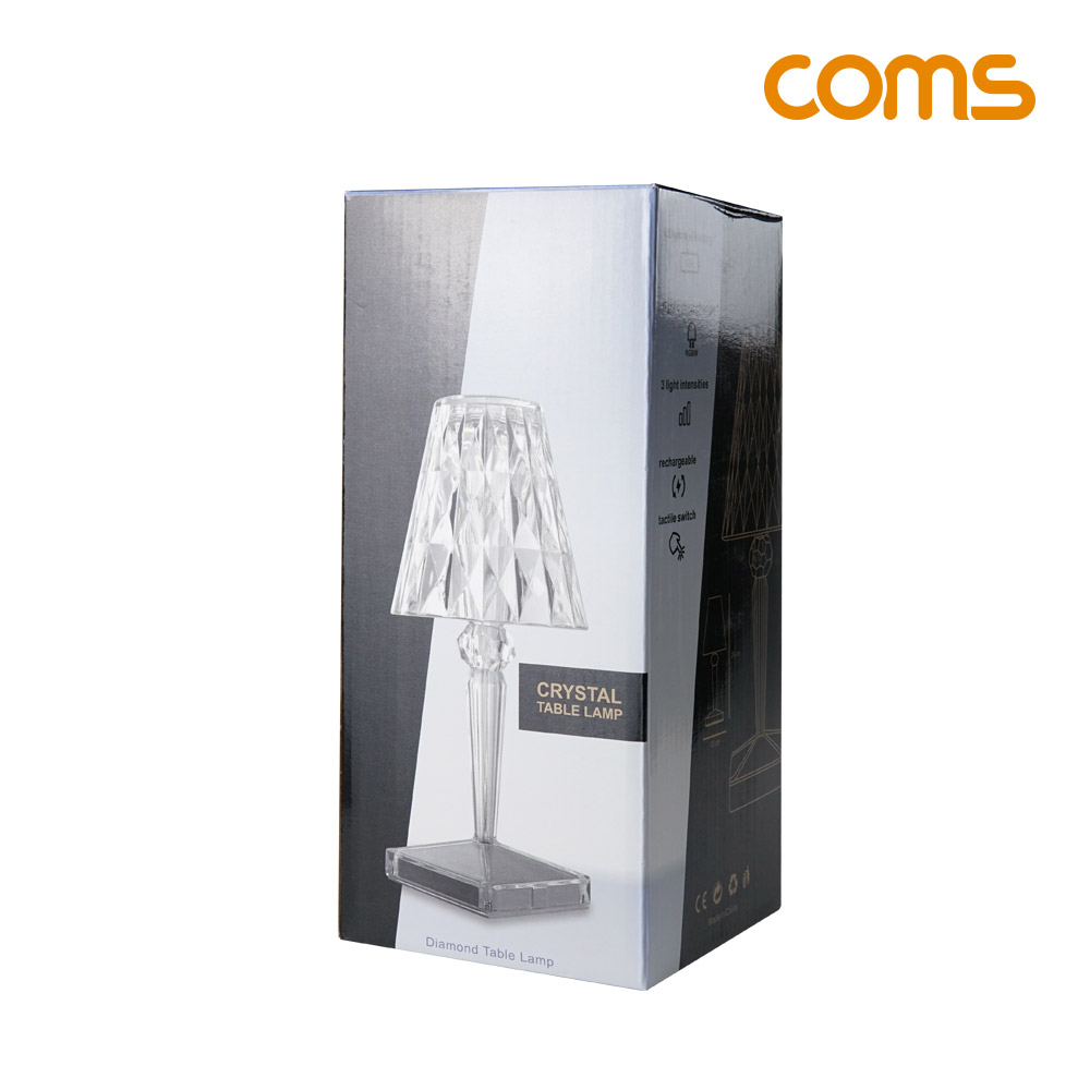 Coms 크리스탈 테이블 램프 LED 조명 감성인테리어 유니크 빈티지 무선 충전식 투명 밝기조절