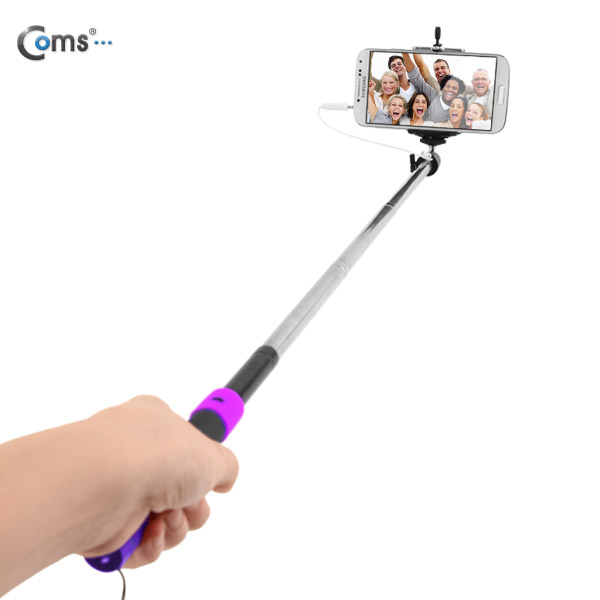 Coms 모노포드 셀카봉, Black (일체형 유선 리모컨 내장, 거치대 포함)