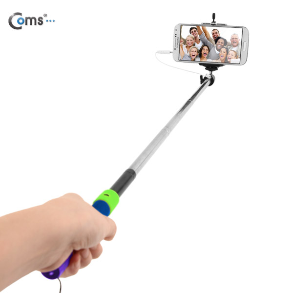 Coms 모노포드 셀카봉, Blue (일체형 유선 리모컨 내장, 거치대 포함)