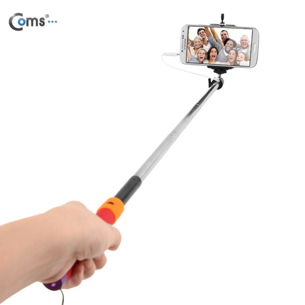 Coms 모노포드 셀카봉, Red (일체형 유선 리모컨 내장, 거치대 포함)