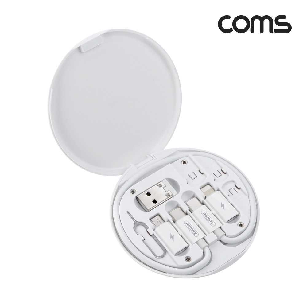 Coms USB 멀티 변환 휴대용 키트 White Type C to C 60W 고속충전 C타입 iOS 8핀 8P 마이크로5핀 Micro 5P 젠더 유심 TF보관 스마트폰 거치대