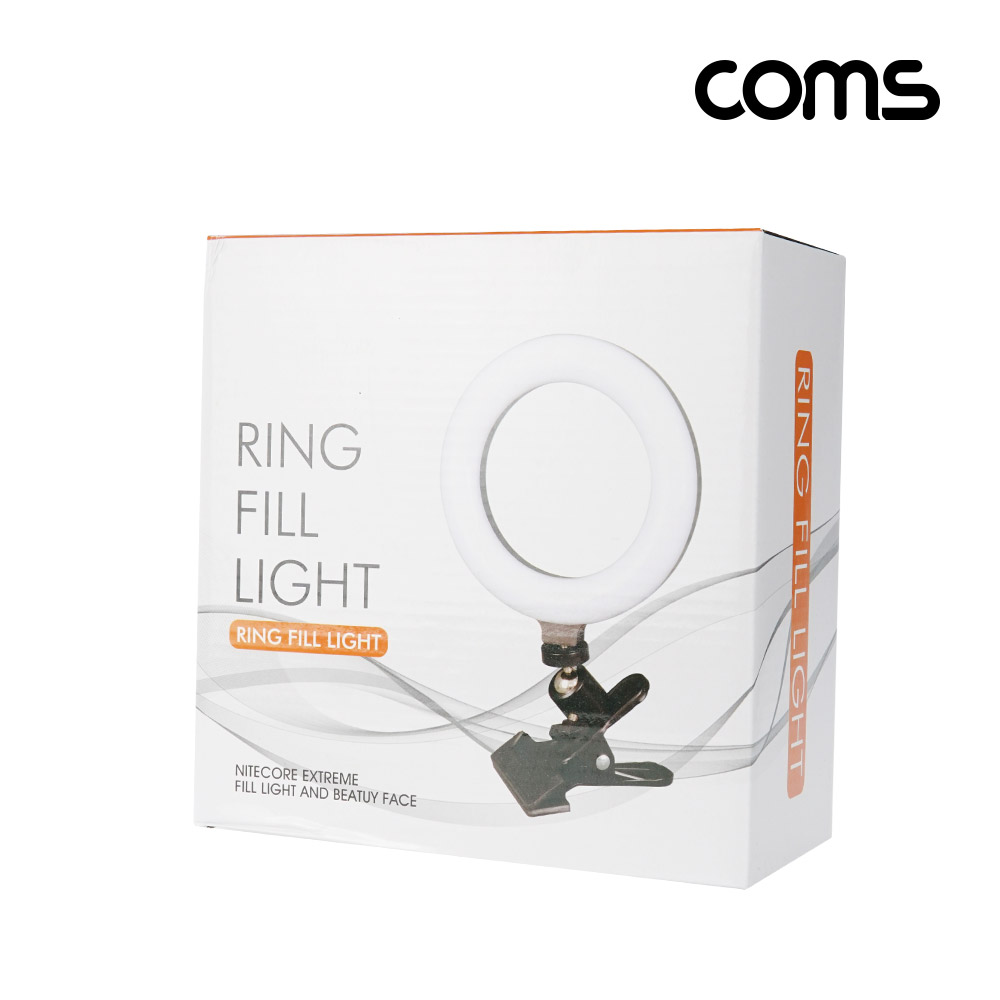 Coms LED 링라이트 16cm, 집게형 거치대, 스탠드, 카메라 사진, 동영상 개인방송 스튜디오 보조장비 원형 램프(랜턴), 밝기 조절 가능