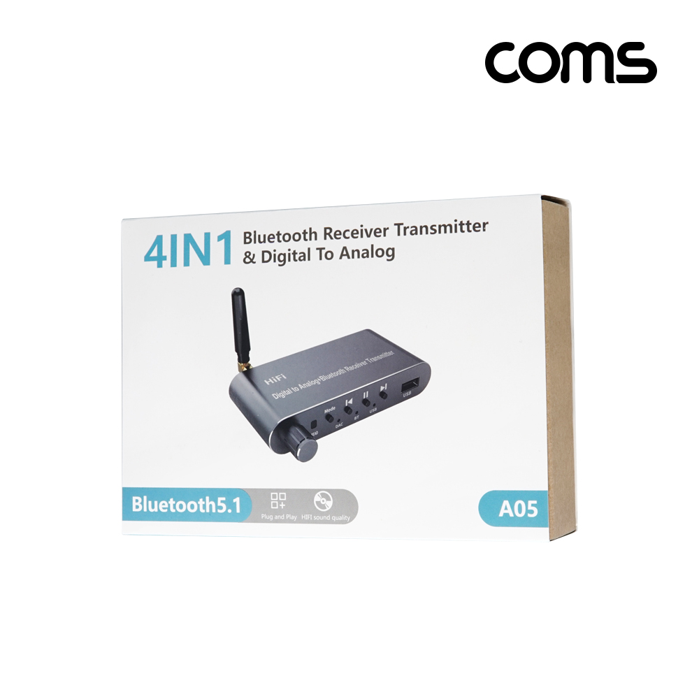 Coms Hi-Fi 멀티 오디오 컨버터 블루투스 BT bluetooth 5.1 송수신 디지털 to 아날로그 변환 Optical 옵티컬 Coaxial 코엑시얼