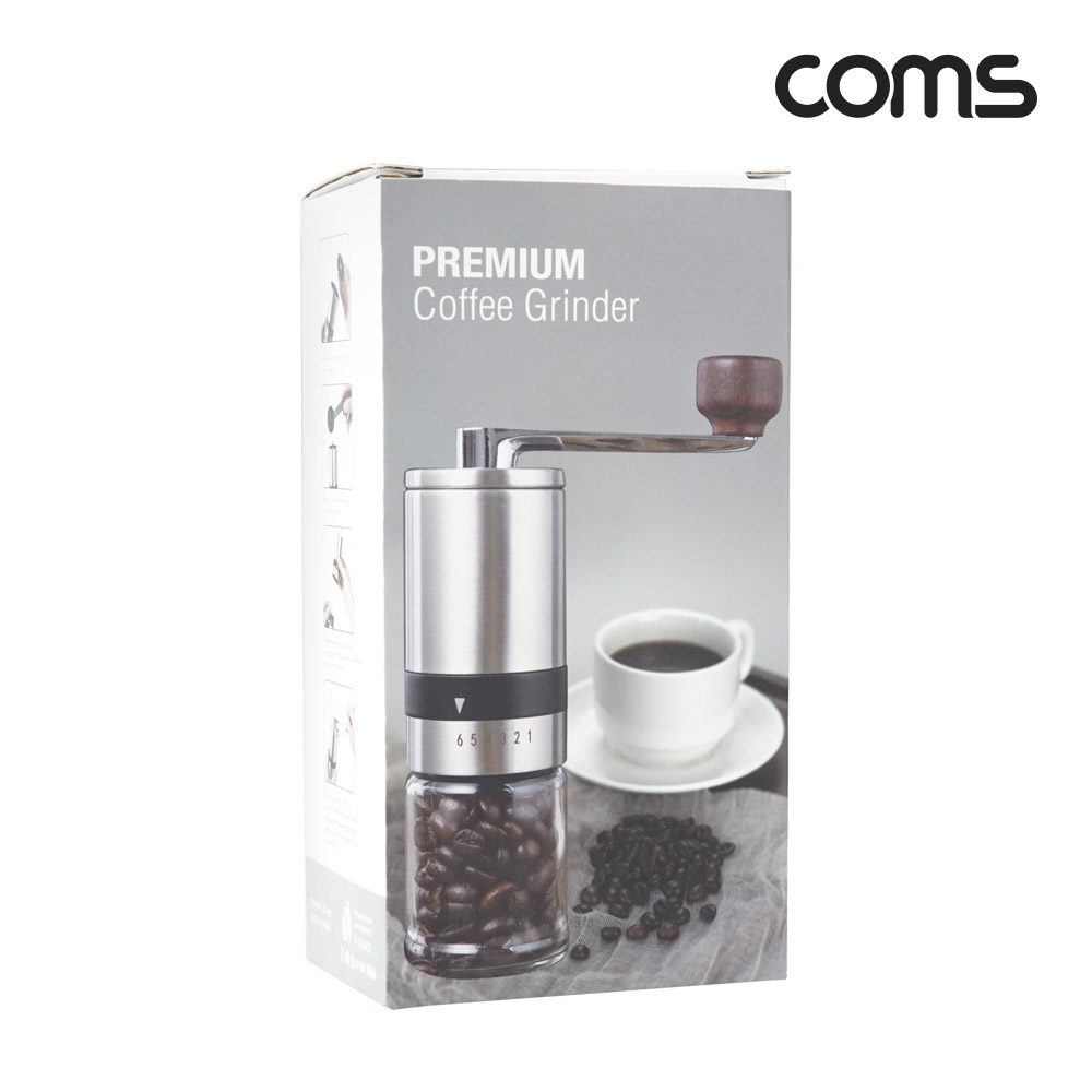 Coms 커피 그라인더 수동 핸들 분쇄기 6단조절 휴대용