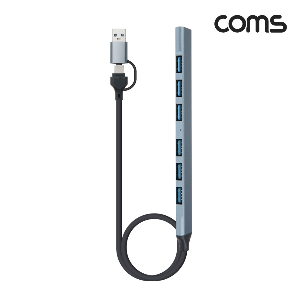 Coms 7 IN 2 USB 허브 7포트 꼬리물기 Type C USB 7Port 2.0 6Port + 3.0 1Port