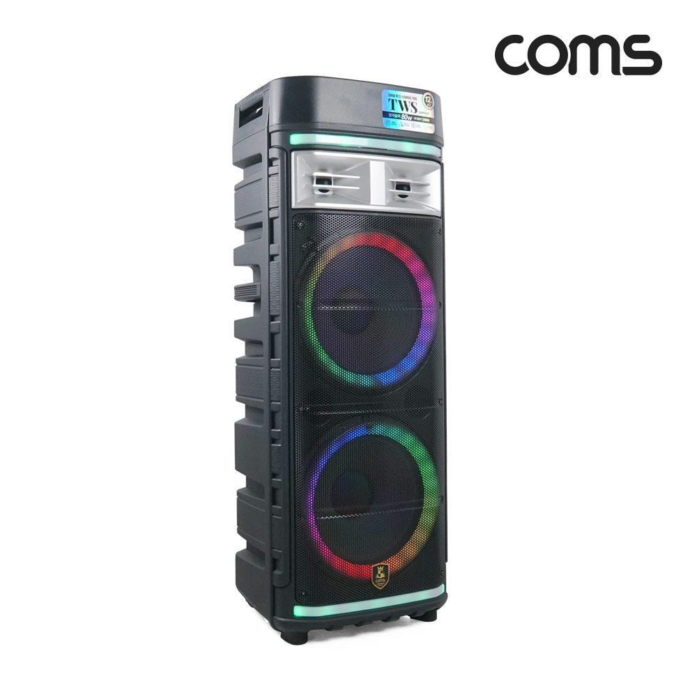 Coms UHF 이동식 스피커 앰프 무선 블루투스 순간최대출력 1200W UHF마이크 2EA 채널A 채널B