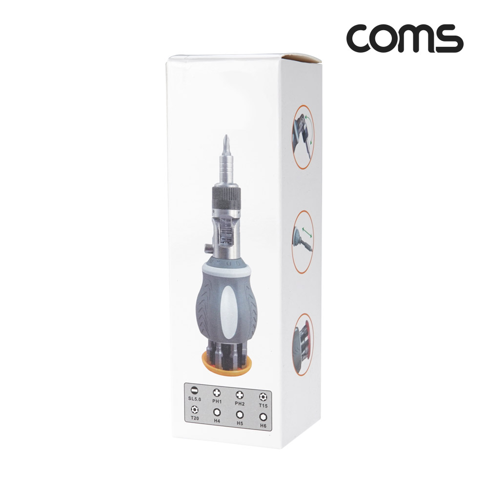 Coms 비트 수납형 래칫 드라이버 십자 일자 정밀 회전 헤드 멀티 공구