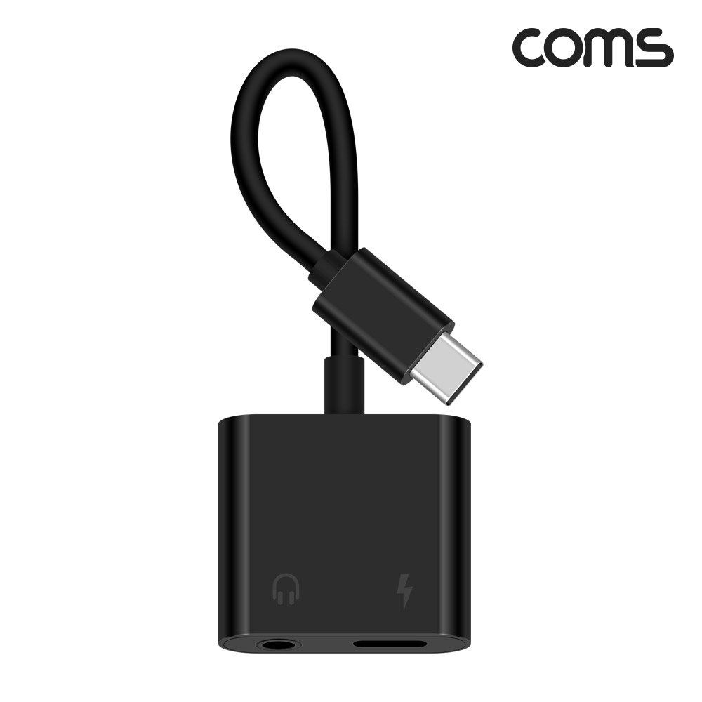 Coms Type C 오디오젠더 12cm Black C타입 to 3.5mm + 충전