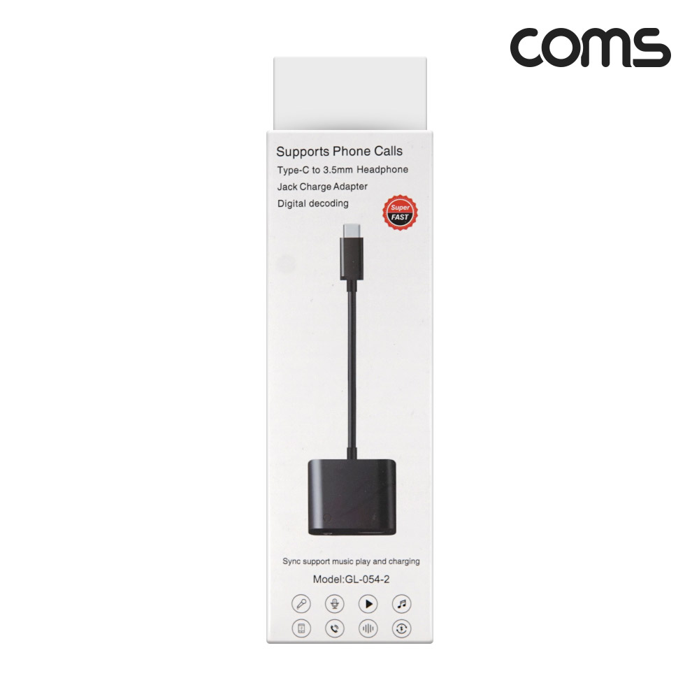 Coms Type C 오디오젠더 12cm Black C타입 to 3.5mm + 충전