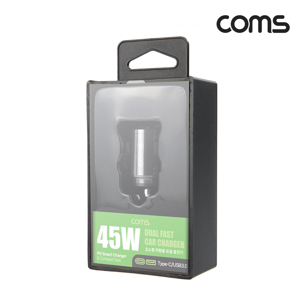 Coms 차량용 듀얼 충전기 초소형 시거잭 PD USB-C 2포트
