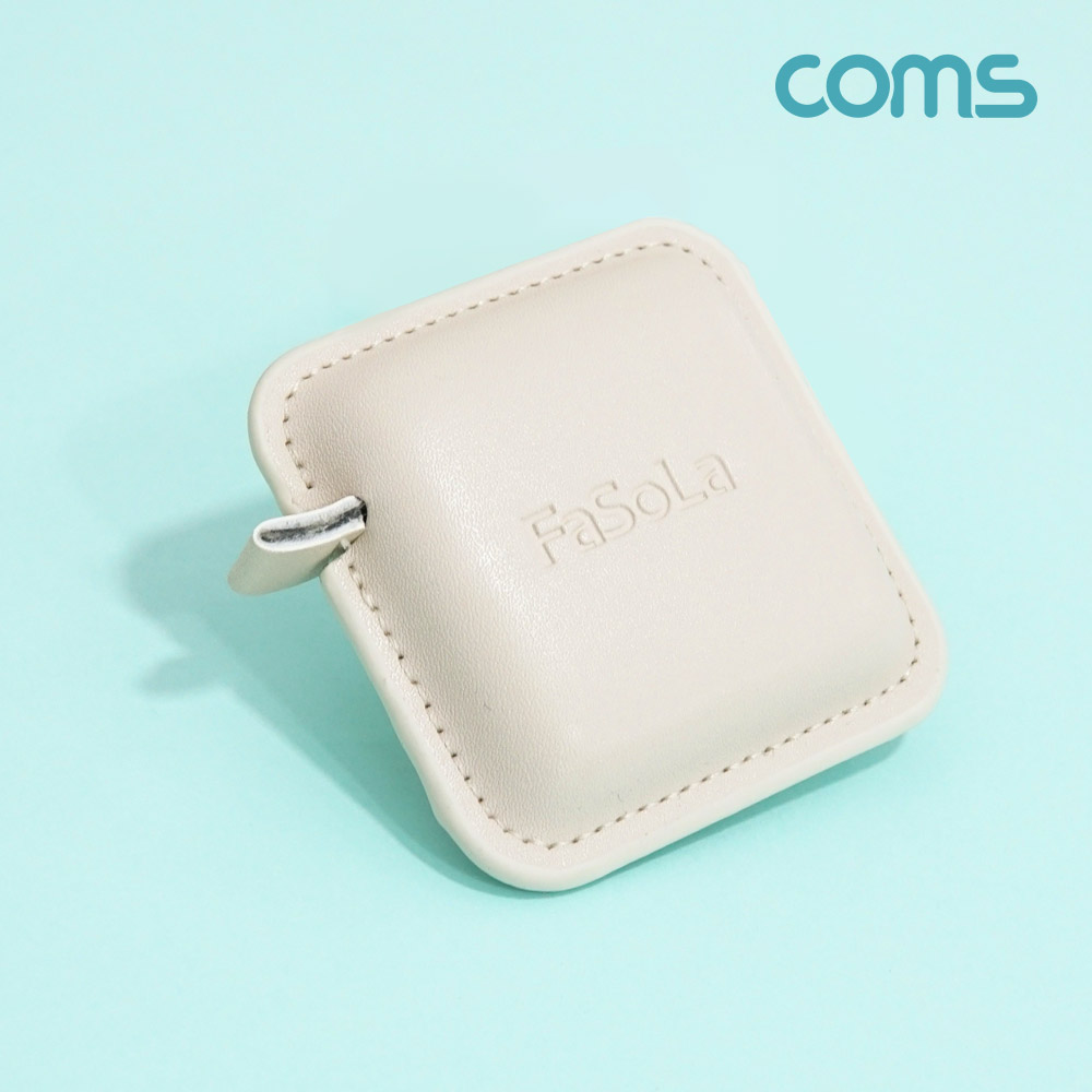 Coms 휴대용 미니 줄자 사이즈 측정 자동감김 원터치 PU가죽 사각