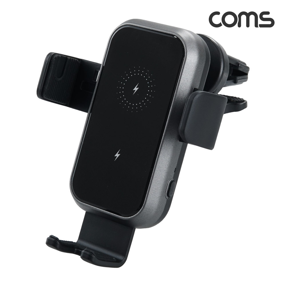 Coms 차량용 고속 무선 충전기 15W 듀얼코일 3중 잠금 거치대 갤럭시플립거치