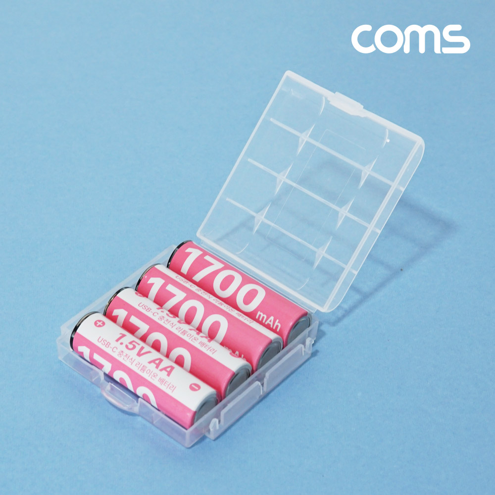 Coms USB Type C 충전지 충전식 건전지 리튬이온 배터리 C타입 1.5V 1700mAh Li-ion AA 4개입