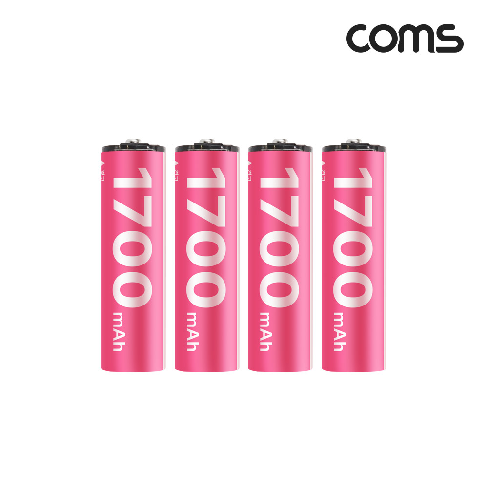 Coms USB Type C 충전지 충전식 건전지 리튬이온 배터리 C타입 1.5V 1700mAh Li-ion AA 4개입