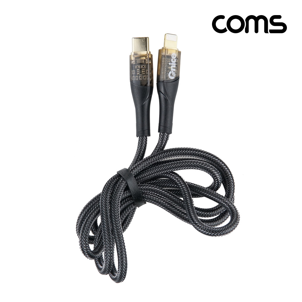 Coms USB Type C to iOS 8Pin LED 케이블 C타입 to 8핀 PD 30W 고속충전 블랙 1M