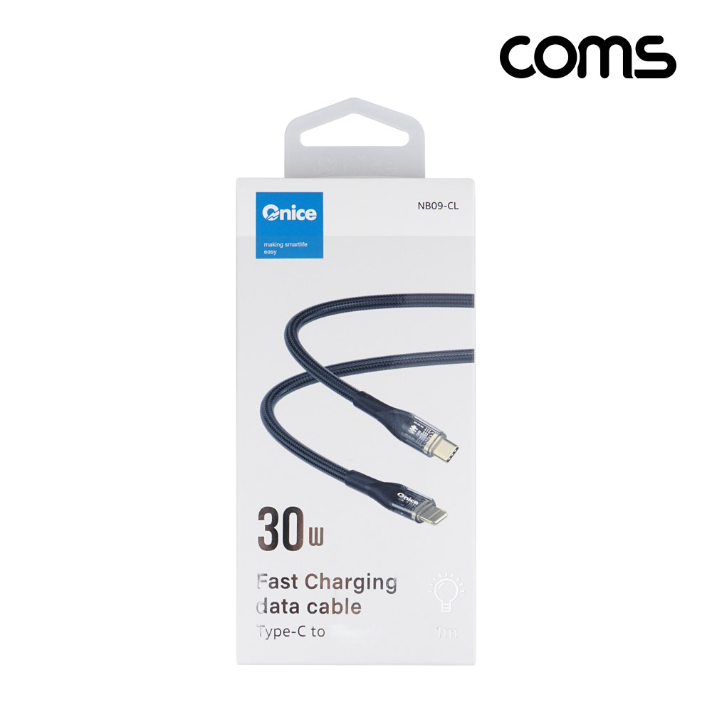Coms USB Type C to iOS 8Pin LED 케이블 C타입 to 8핀 PD 30W 고속충전 블랙 1M