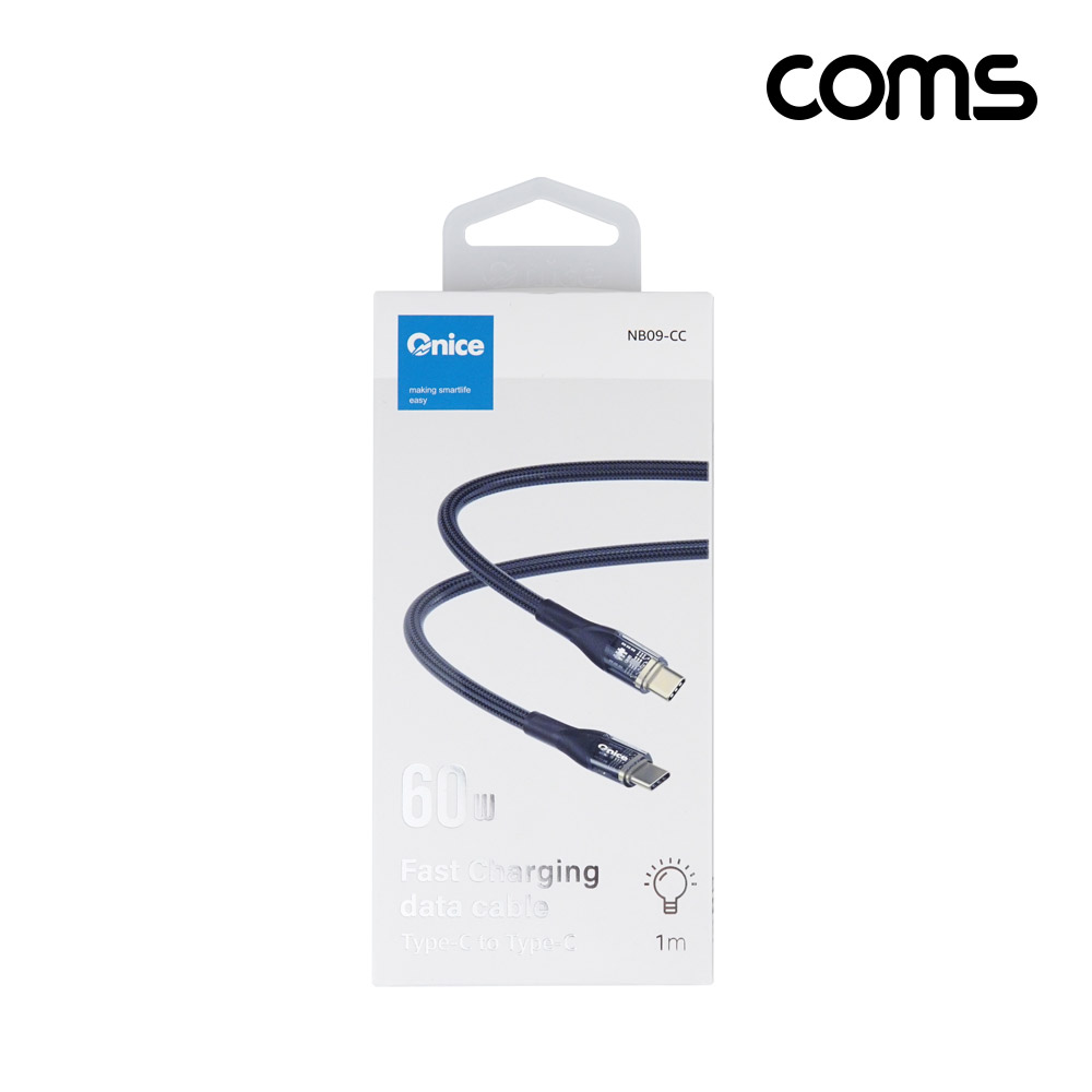 Coms USB 3.1 C타입 LED 케이블 PD 60W 고속충전 블랙 1M
