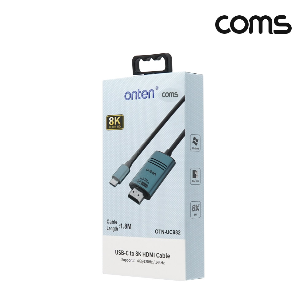 Coms USB 3.1(Type C) 컨버터 케이블 1.8m, Type C to HDMI 2.0 8K4K@30Hz(QHD), C타입