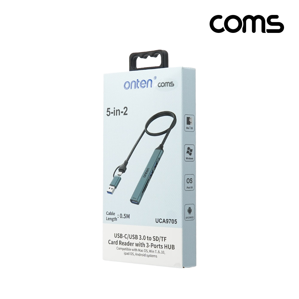Coms 4 IN 2 꼬리물기 허브 SD TF 카드리더 USB C타입 5Gbps USB 3.0