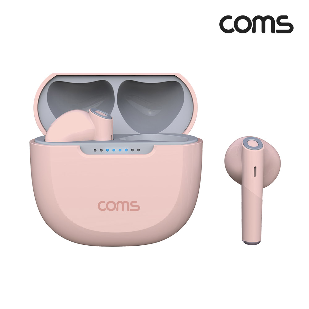 Coms 블루투스 무선 이어폰 핑크 5.3v 중저음 베이스 강화 무압박 걸침방식 자동페어링 핸즈프리