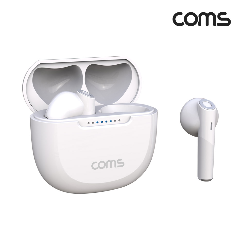Coms 블루투스 무선 이어폰 화이트 5.3v 중저음 베이스 강화 무압박 걸침방식 자동페어링 핸즈프리