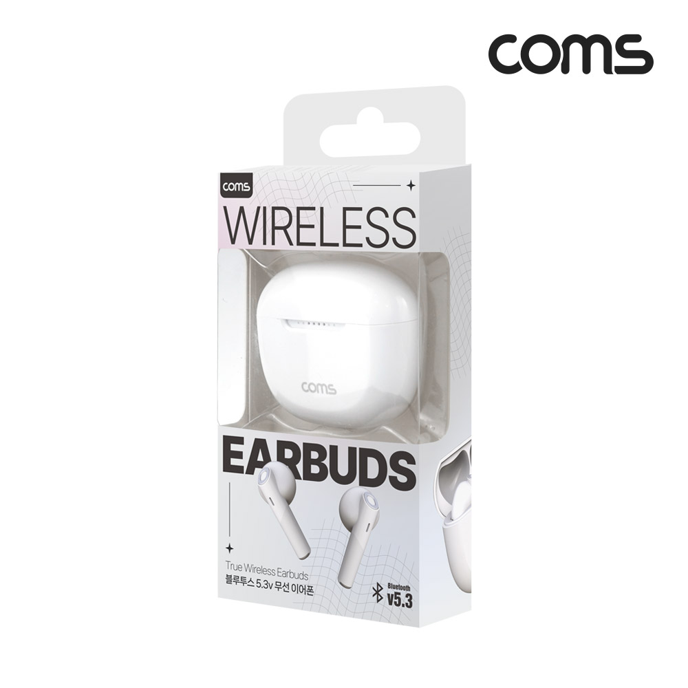 Coms 블루투스 무선 이어폰 화이트 5.3v 중저음 베이스 강화 무압박 걸침방식 자동페어링 핸즈프리