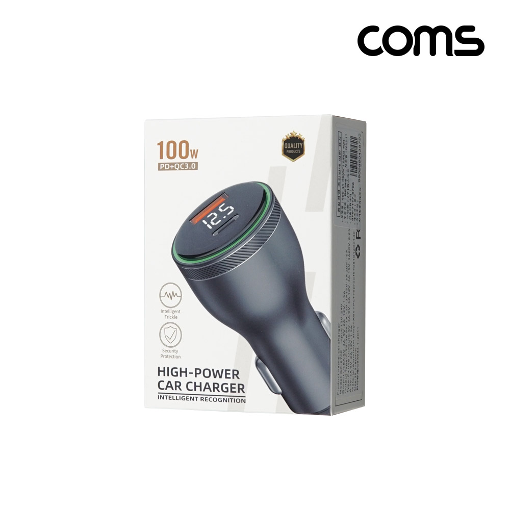Coms 100W 차량용 시가 전원 어댑터 QC3.0 PD 멀티 고속 충전기 C타입 USB 3.1