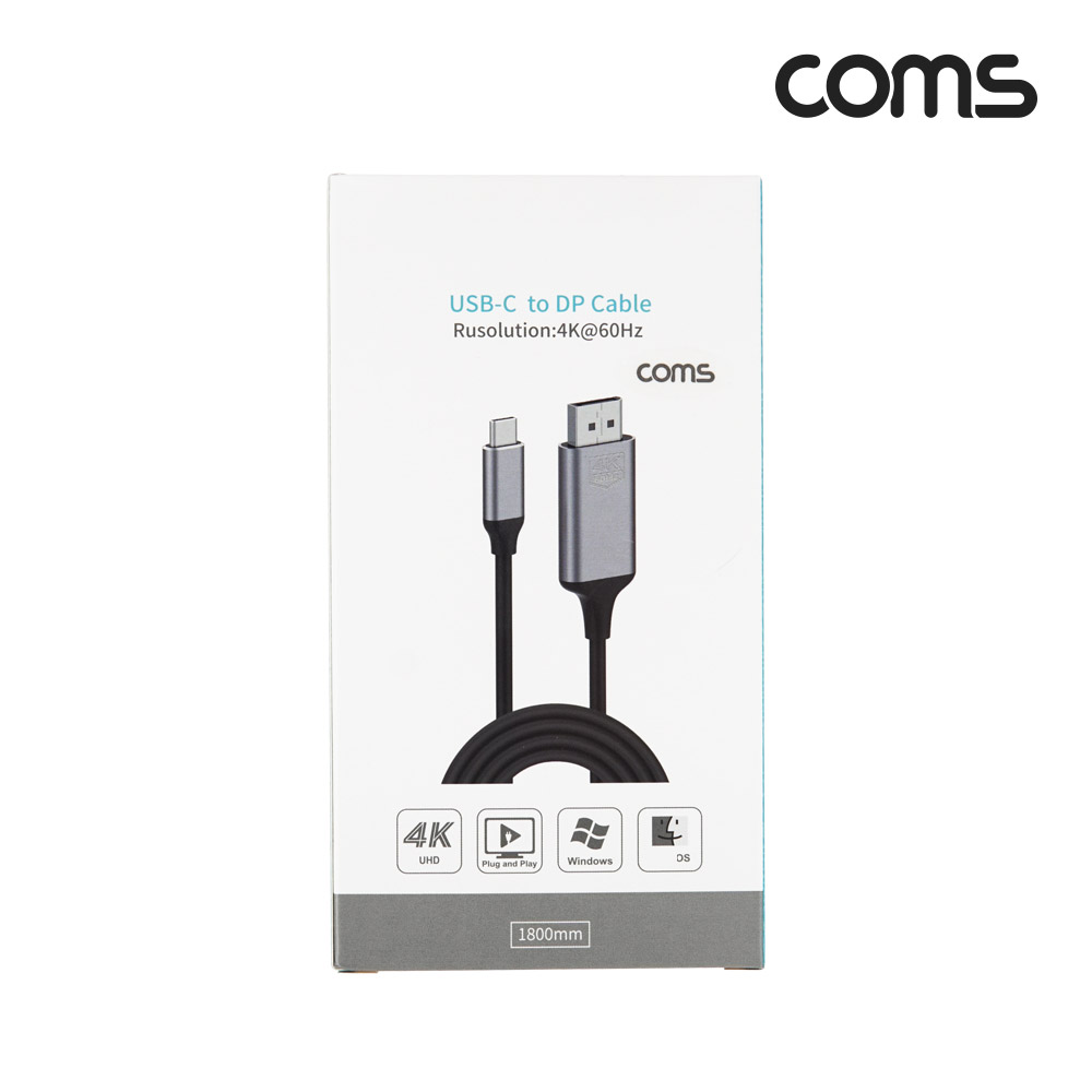 Coms USB Type C to 디스플레이포트 컨버터 케이블 1.8m 변환 C타입 DP 4K@60Hz UHD Displayport