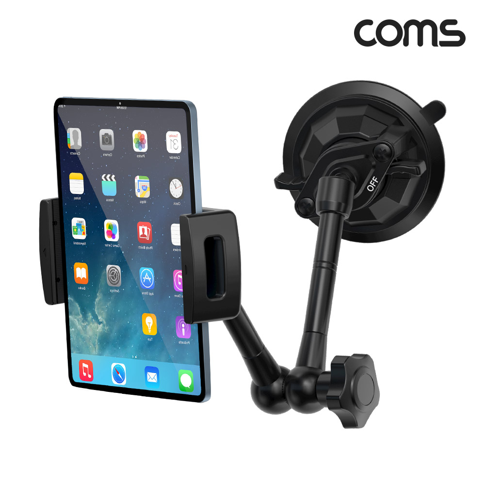 Coms 차량용 태블릿 진공 흡착 거치대 스마트폰부터 15형 모니터까지 앞유리 대시보드 선루프 120~245mm