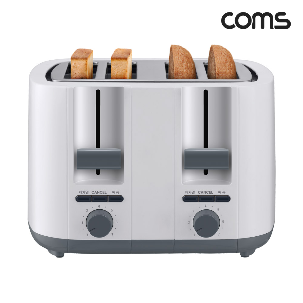Coms 4구 롱 토스터 와이드슬롯 4개씩 토스팅 토스터기 토스트기 토스트 굽기조절 재가열 모드기능 1300~1500W