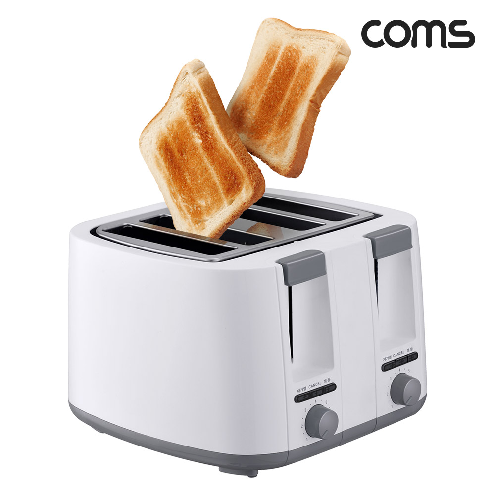 Coms 4구 롱 토스터 와이드슬롯 4개씩 토스팅 토스터기 토스트기 토스트 굽기조절 재가열 모드기능 1300~1500W