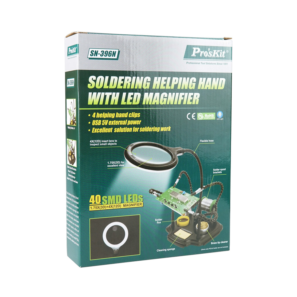 PROKIT (SN-396N) 인두작업용 납떔 보조 툴 확대경 돋보기 스탠드 악어클립 USB Type C 전원 C타입