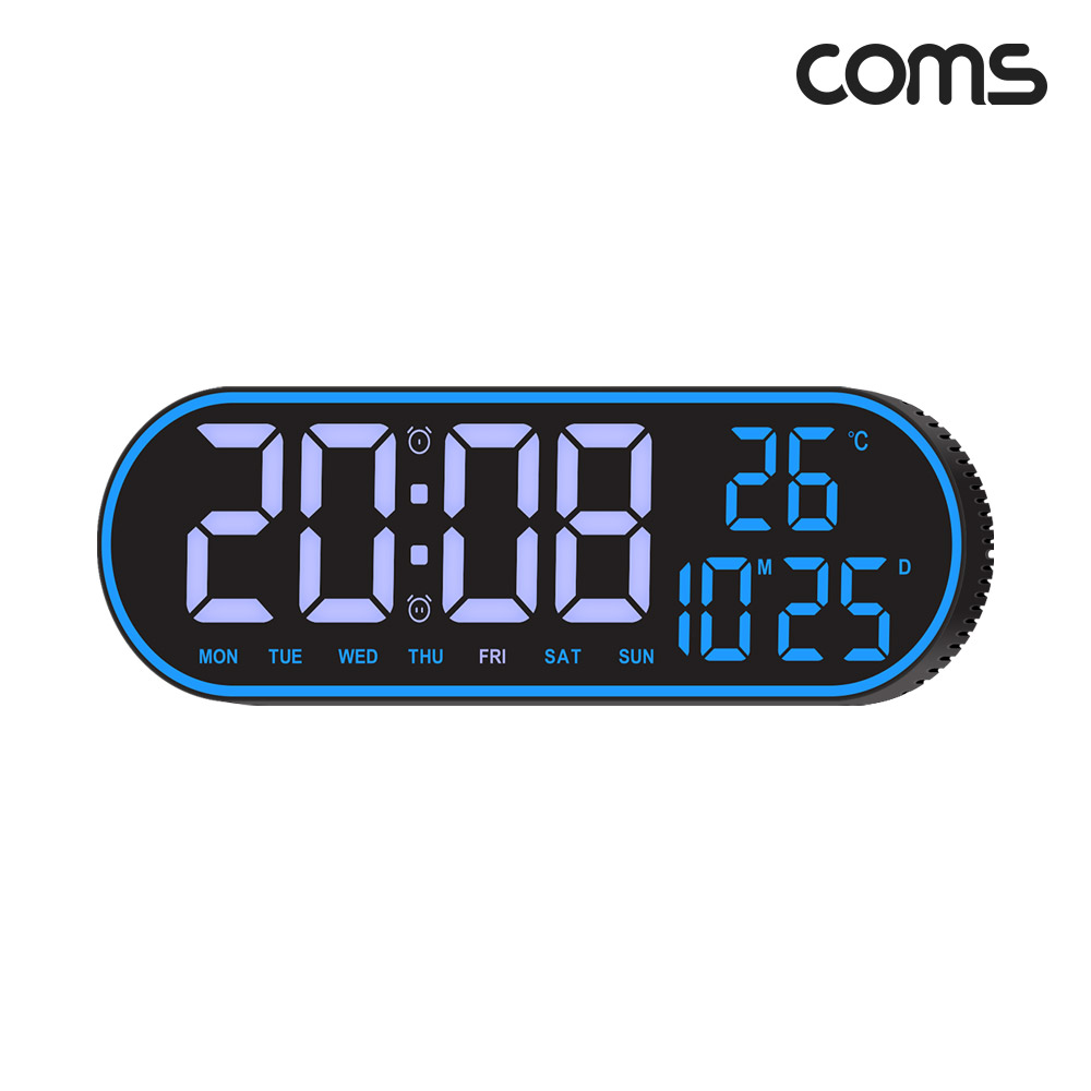 Coms 디지털 LED 벽시계 벽걸이 온도 날짜 요일표시 카운트다운 스톱워치 듀얼알람 밝기조절 리모컨포함