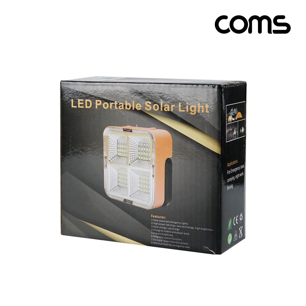 Coms 태양광 충전 멀티 LED 랜턴 램프 라이트 초강력 밝기 충전식 Type C 4단 색상 밝기조절 캠핑등 낚시등 작업등