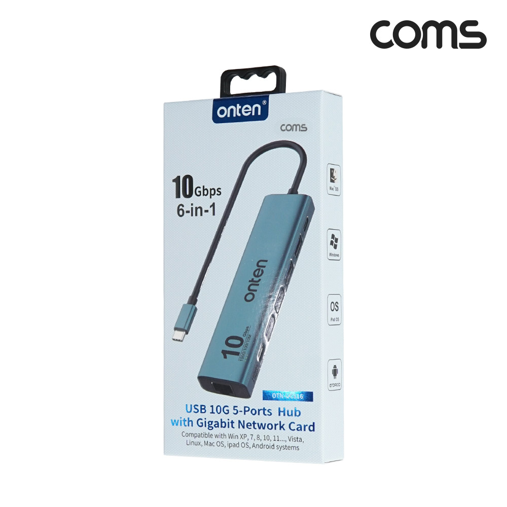 Coms C타입 USB 멀티허브 컨버터 Type C USB 3.2 Gen2 RJ45 이더넷 랜카드