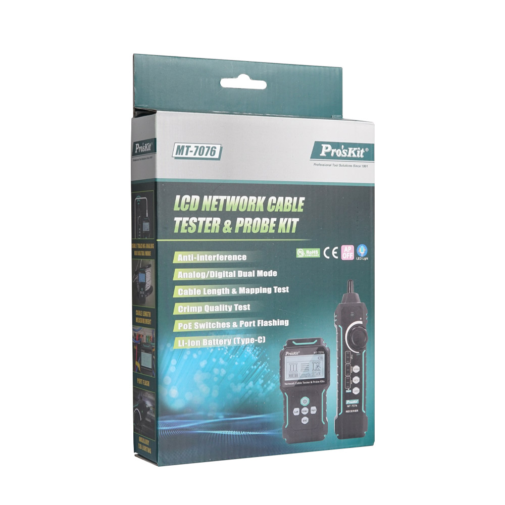 PROKIT(MT-7076) LCD 네트워크 케이블 테스터 POE, 길이, NCV