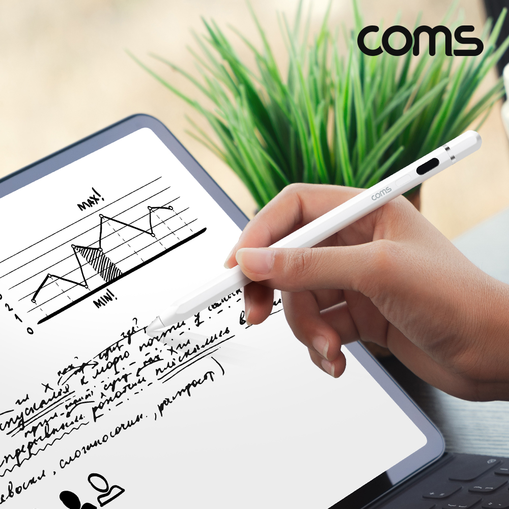 Coms iOS패드 전용 스타일러스 터치펜 펜슬 iOS 스마트폰 태블릿 호환 초미세 펜촉 정전식